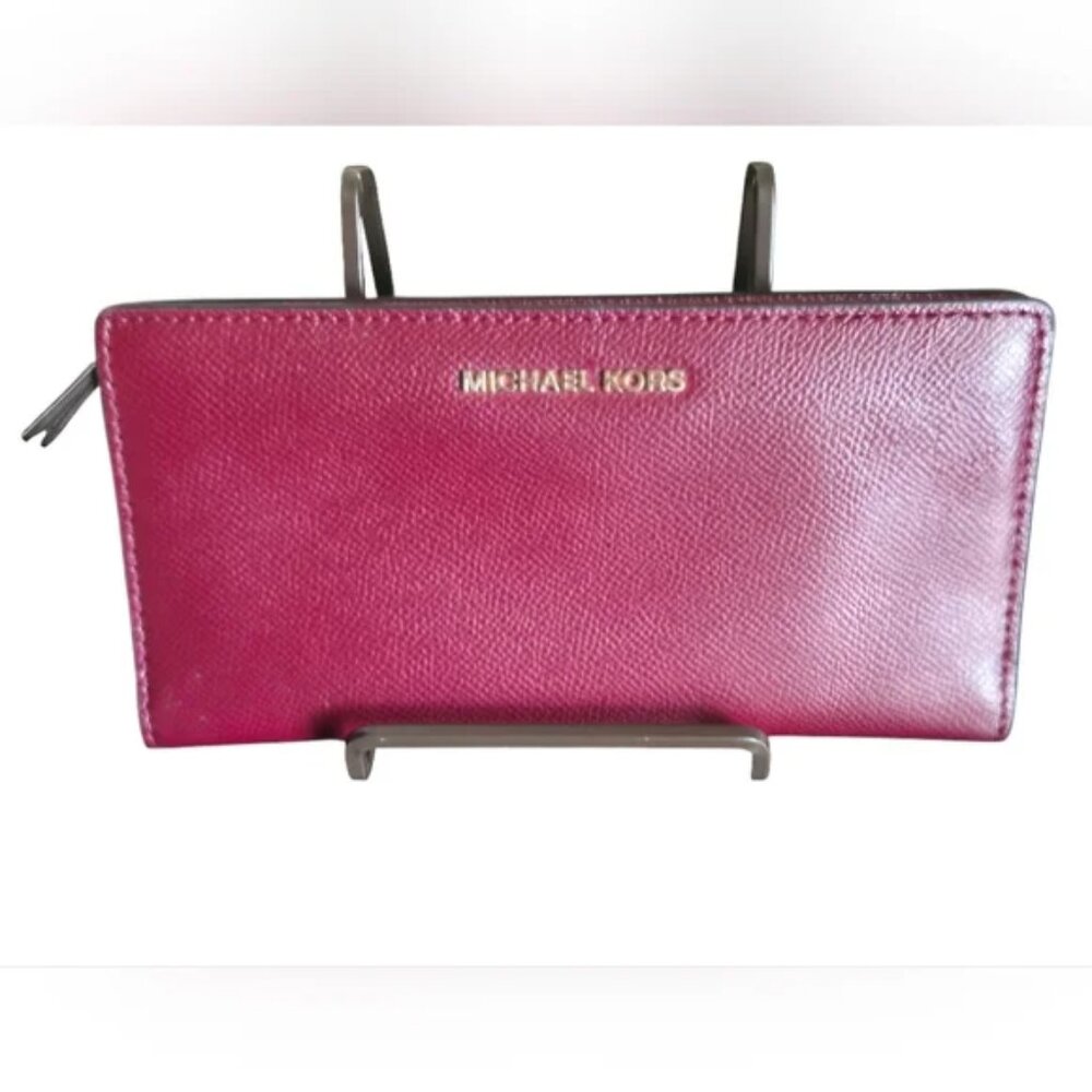 Michael Kors Two Tone Leather Slim Wallet Berry